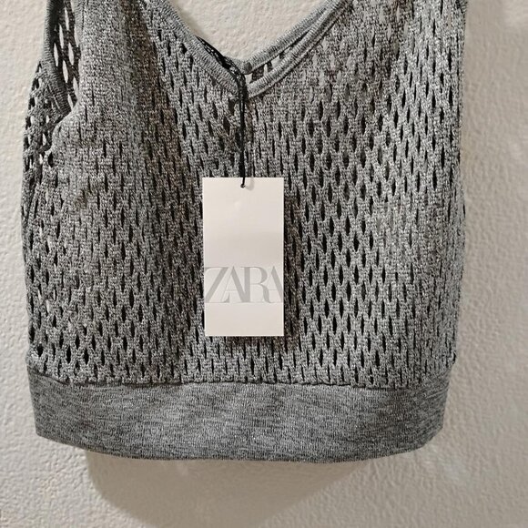 NWT Zara MESH -Light Gray SILVER GRAY METALLIC FIBER STYLE -Sleeveless Top - Picture 2 of 7